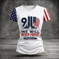 thumbnail image 5 of Women's 911 25th Anniversary Tshirt, American Flag Shirt Round Neck Short Sleeve T-Shirt, 911 Memorial Patriotic We Will Never Forget Tee, 5 of 6