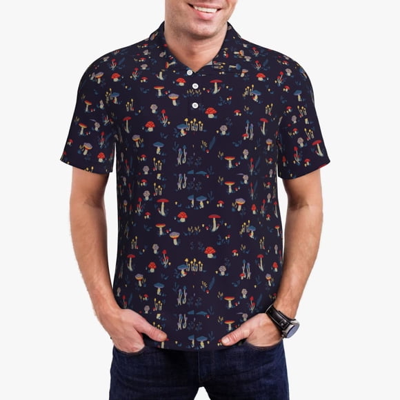 Cauagu Champignons3 Imprimé Polos pour Hommes, Polos à Manches Courtes pour Hommes Performance Golf Chemise Athlétique Décontractée Col T-Shirt-TTG