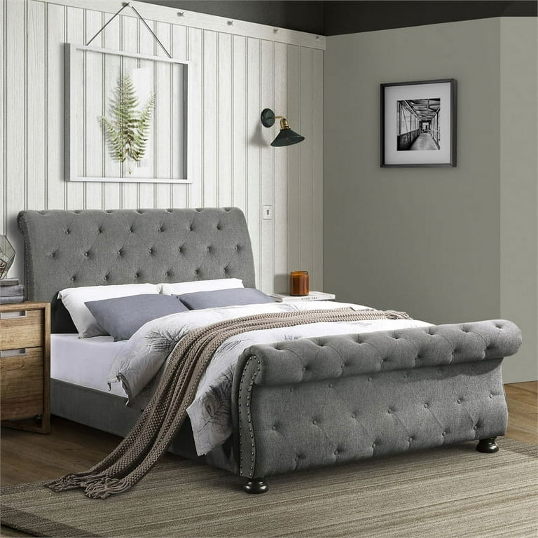 Dark grey cheap sleigh bed