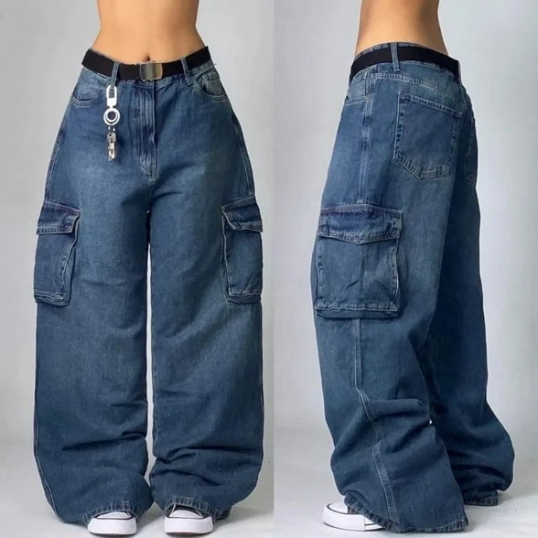 Fashion Harajuku Big Pocket Washed Solid Color Baggy Jeans Fashion Harajuku Big Pocket Washed Solid Color Baggy Jeans