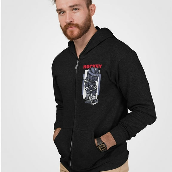 Mens Hockey Theme Zip Hooded Sweatshirt