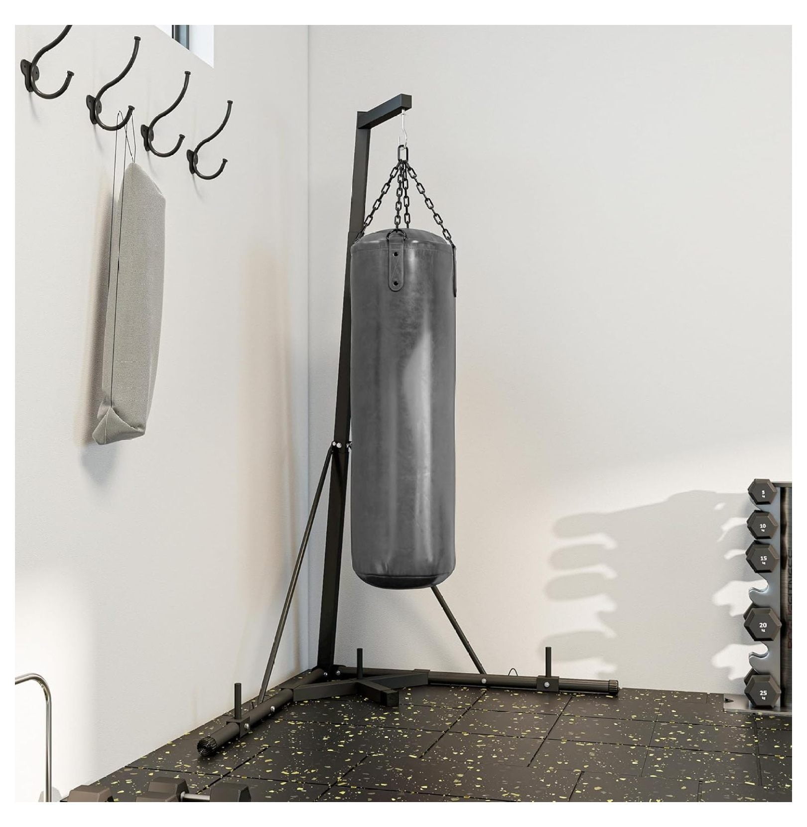 Foldable Punch Bag Stand, Height Adjustable Heavy Bag Stand with Weighted Base, Free Standing for Home Gym, Stand Only