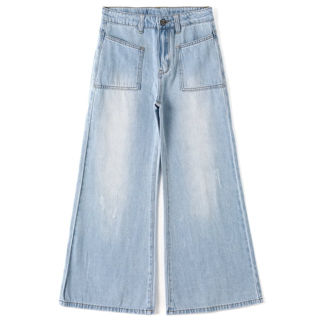 KIDSCOOL SPACE Jeans Évasés pour Filles, Pantalon en Denim d'Été à Pattes d'Éléphant pour Petite Fille