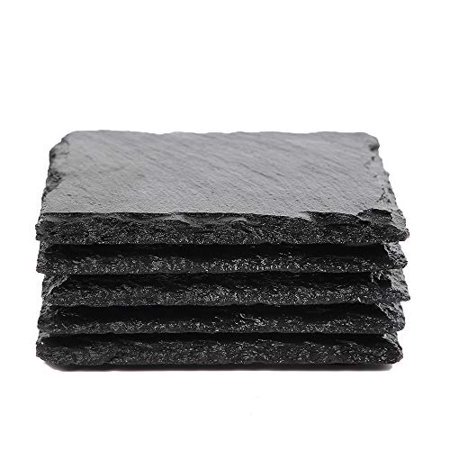 Slate Stone sous-Verres à Boisson - Ensemble de 5 sous-Verres à Boisson en Pierre Noire Naturelle pour Bar et Maison - 4 x 4