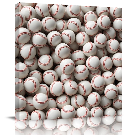 Wall Art Prints, Baseball Framed Canvas Prints for Bedroom Living Room Bathroom Office, White Red Art Sport Gallery Wrap Wall Art Poster for Gifts Home Decor 16"x16"