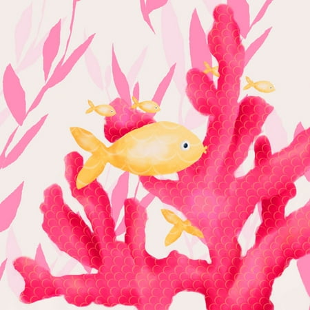 oopsy daisy - pink coral and little fish canvas wall art 21x21, meghann o'hara