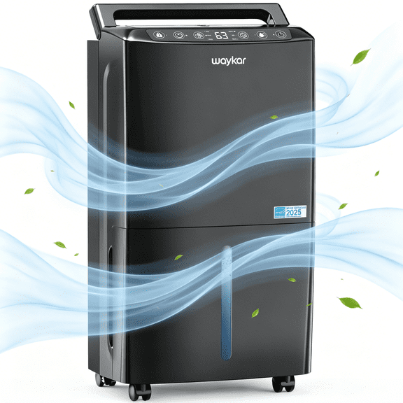 Waykar 34 Pint Dehumidifier for Spaces up to 2000 Sq Ft, Ultra Quiet 39dB, Continuous Drain, Energy Star, Auto Defrost, Child Lock, 10 Pint DOE