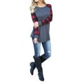 thumbnail image 2 of Women Round Neck Long Sleeve Splicing Plaid Top, 2 of 6