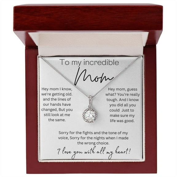 Gift for Mom | You did all you could just to make my life was good | I Love you with all my heart | 14K White Gold Finish Eternal hope Necklace | Gift Idea for Mom | Gift for mom Luxury Box