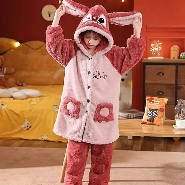 Pijama de Anime Sanrio Kuromi Cinnamoroll para niños, pantalones de manga larga engrosados, terciopelo Coral, dibujos animados, ropa de dormir para niños y niñas, Otoño e Invierno