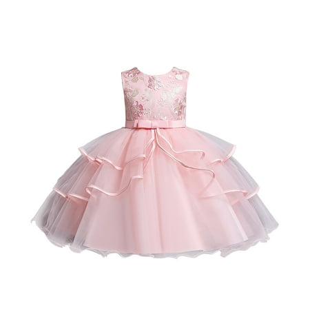 

Pedort Summer Dresses For Girls 2023 Girl Dress Butterfly Sleeve Cotton A-Line Flared Ruffle Hem Swing Twirl Skater Party Dress Pink 120