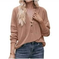 thumbnail image 2 of Aloohaidyvio Tops for Women Womens Fashion Solid V-Neck Button Long Sleeved Hoodie Top, 2 of 5