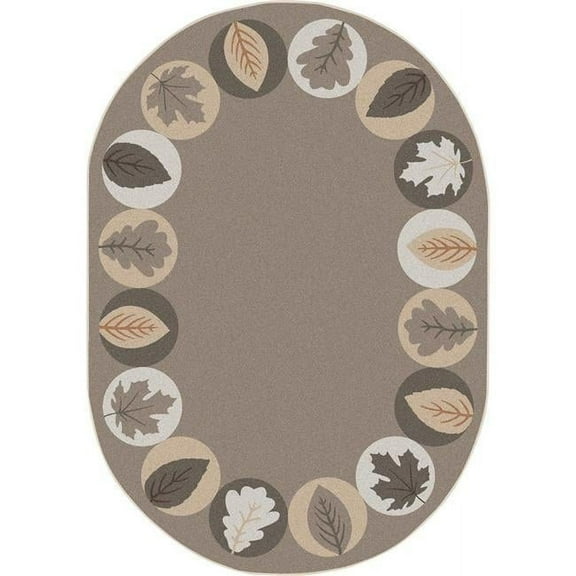 Joy Carpets 1959DD-02 Lively Leaves Rug in Neutral - Oval 7.8 in. x 10.9 in.