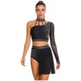 thumbnail image 1 of Runhomal Haut Court Deux Pièces pour Femme avec Strass Lyriques et Short Tenue de Danse Moderne Noir TG, 1 of 5