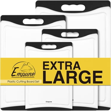 Empune Plastic Cutting Board Set of 4 with Rubber Grips, Deep Juice Groove, Dishwasher Safe Kitchen Chopping Board Set