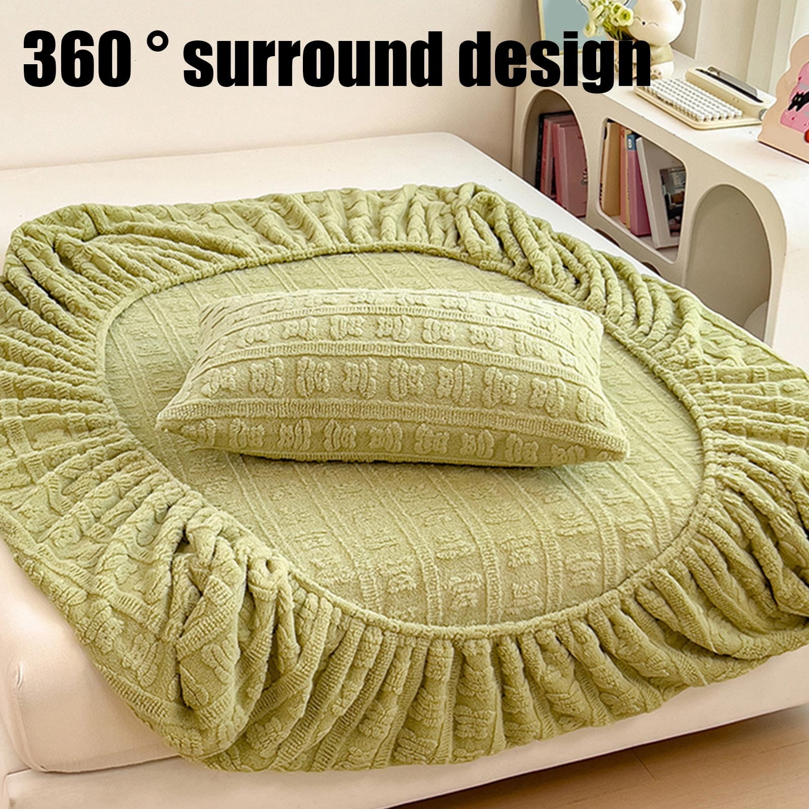 Milk-Wool Fitted Mattress Protector Thickened Winter Bed Cover, Anti-Static Milky Velvet Sheet with Jacquard Pattern – Snug Fit for 5-25cm Mattresses Fall/Winter Use