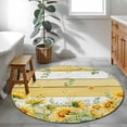 thumbnail image 4 of Summer Floral Round Living Room Rugs 4 ft, Watercolor Sunflower Eucalyptus Leaves Yellow Wood Grain Washable Area Rug with Non-Slip Sturdy Edge Binding Round Carpet for Entryway Kitchen Bathroom, 4 of 9