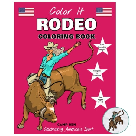 Color It Rodeo Kids 40 page Coloring Book with 3 inch Bull Riding Vest Patch for Young Cowgirls