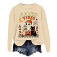 thumbnail image 5 of Womens Crew Neck Sweatshirts Spooky Vibes Mummy Black Cat Pumpkin Graphic Vintage Y2K Pullover Streetwear Top Fall Winter Oversized Sweatshirts Beige L, 5 of 5