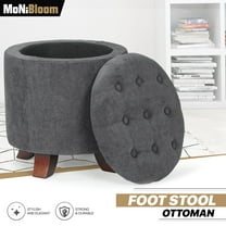 MoNiBloom Storage Ottoman with Padded Seat, Modern Cotton-linen Footrest, Round Seat Stool, for Entryway Living Room, Dark Gray