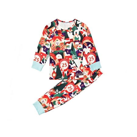 

Baby Doll Clothes Parent-child Warm Christmas Set Printed Home Wear Pajamas Two-piece Kid Set