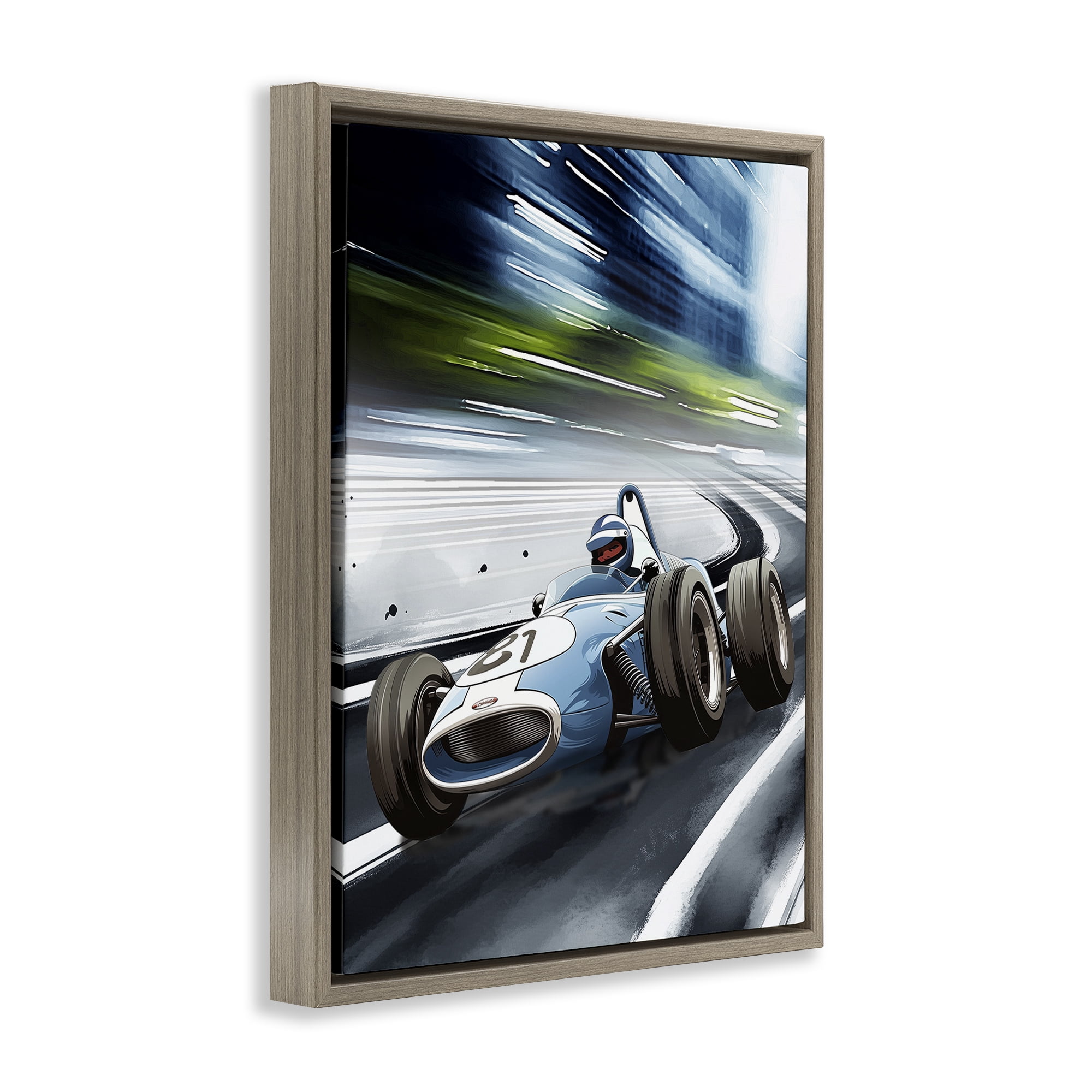Stupell Industries Speeding Racecar Driver Brown Framed Floater Canvas Wall Art, design by Christine Simpson Art