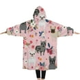 thumbnail image 2 of Oversized Wearable Blanket Hoodie,French Bulldog Dog Pattern with Pioneer Flower Sherpa Blanket Hoodie with Super Pockets,Super Warm Fuzzy Pullover for Women & Men, 2 of 6