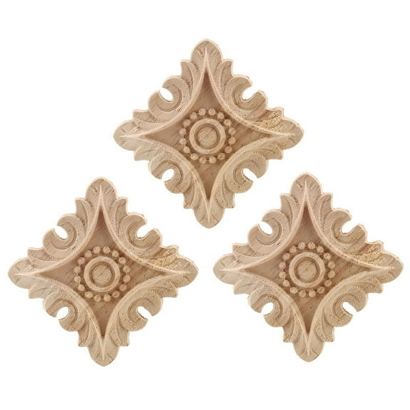 3X Vintage Unpainted Wood Carved Corner Onlay Applique Frame Background Wall Cabinet Door Decor