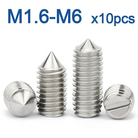 

10pcs/lot Stainless Steel Slotted Head Cone Point Grub Set Screw M1.6 M2 M2.5 M3 M4 M5 M6 M8 M10 Tapered End Headless Bolt