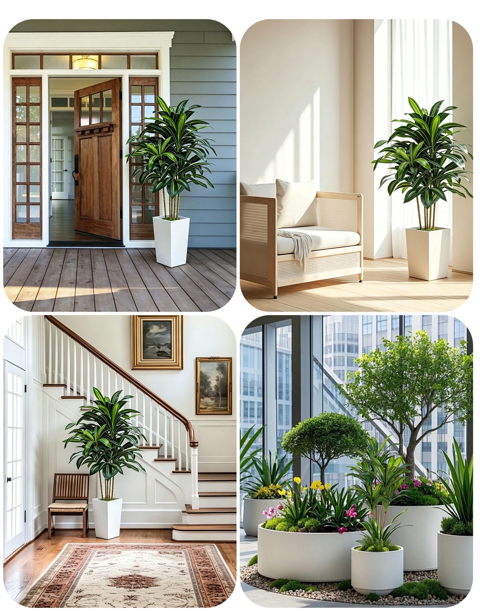 5FT Artificial Dracaena Tree, Large Fake Dracaena Tree Indoor with White Tall Planter and Fake Moss, Faux Yucca Trees Floor Plant in Pot for Living Room Office Indoor Home Decor