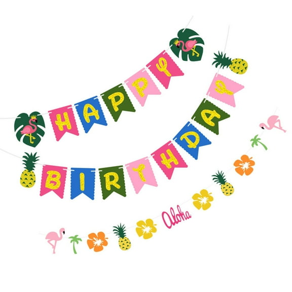 HOMEMAXS 2 Sets Hawaiian Birthday Banners Party Decoration Hanging Banners