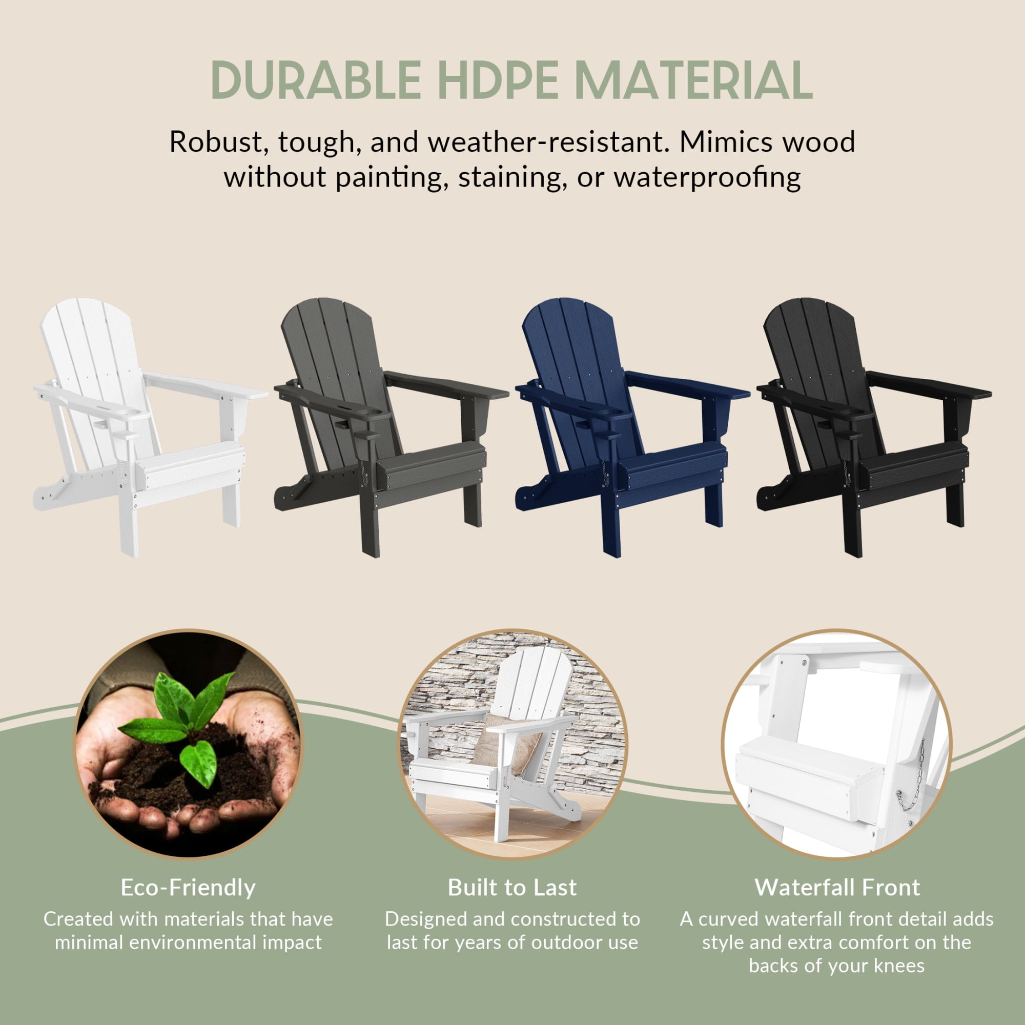 WestinTrends Nantucket Outdoor Patio HDPE Resin Adirondack Chair With Cup Holder and Phone Holder, White