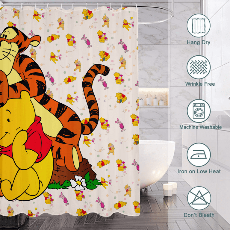 Disney Winnie The Pooh Bear Bathroom Non-slip Mat Durable Waterproof Shower  Curtain Set Pedestal Rug