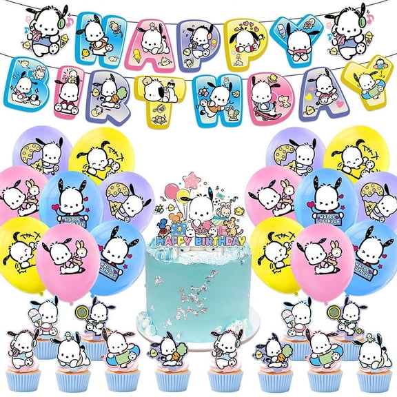 Pochacco birthday Party Supplies Pack Includes,Banner,Cake Topper,Balloons for Pochacco party Decoration