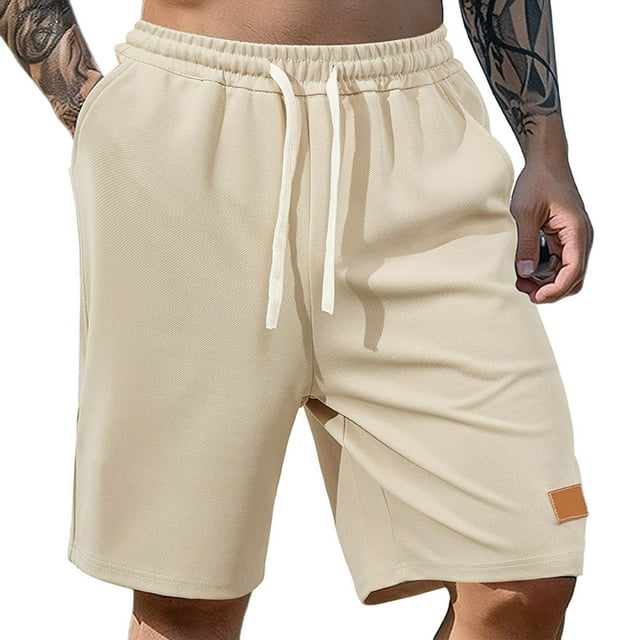 Mens Shorts Casual 5 Inch Elastic Waist Drawstring Shorts Summer Beach Shorts With Pockets Mens Work Shorts Beige XXXL