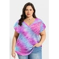 thumbnail image 2 of CASSIE LIZ Plus Size Women's Tops Pink Blue Tie Dye Short Sleeve Shirts Spring Fashion Clothes V Neck Puff Tee Shirts Casual Loose Fit Blouses Summer Tunics XL 14W 16W, 2 of 6