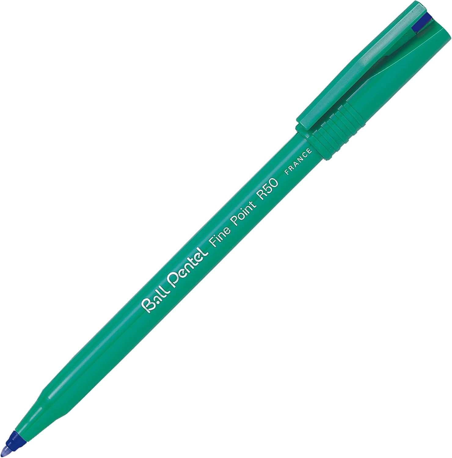 Pentel R50 Rollerball Pen Green Barrel Water-based 0.8mm Tip 0.4mm Line Blue Ref R50-C [Pack of 12]