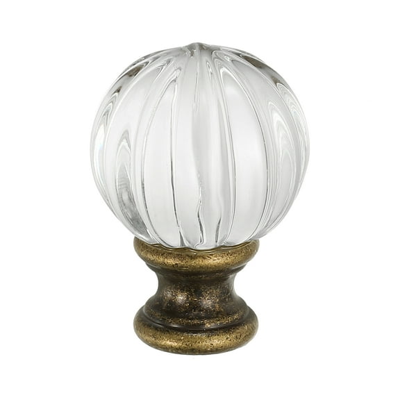 Uxcell 1/4-27 Lamp Finial Cap for Lampshade Harp Top, Cap Nut Screw Cap Knob Clear Pumpkin Ball Shaped Crystal Lamp Shade Decoration for Table Floor Lamp, Bronze Tone