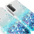 thumbnail image 4 of For Samsung Galaxy S21 Plus/S21+ Case w/ TPU Screen Protector Liquid Quicksand Glitter Cute Bling Girls Women [Shock Proof] for Galaxy S21 Plus/S21+ - Clear/Teal, 4 of 5