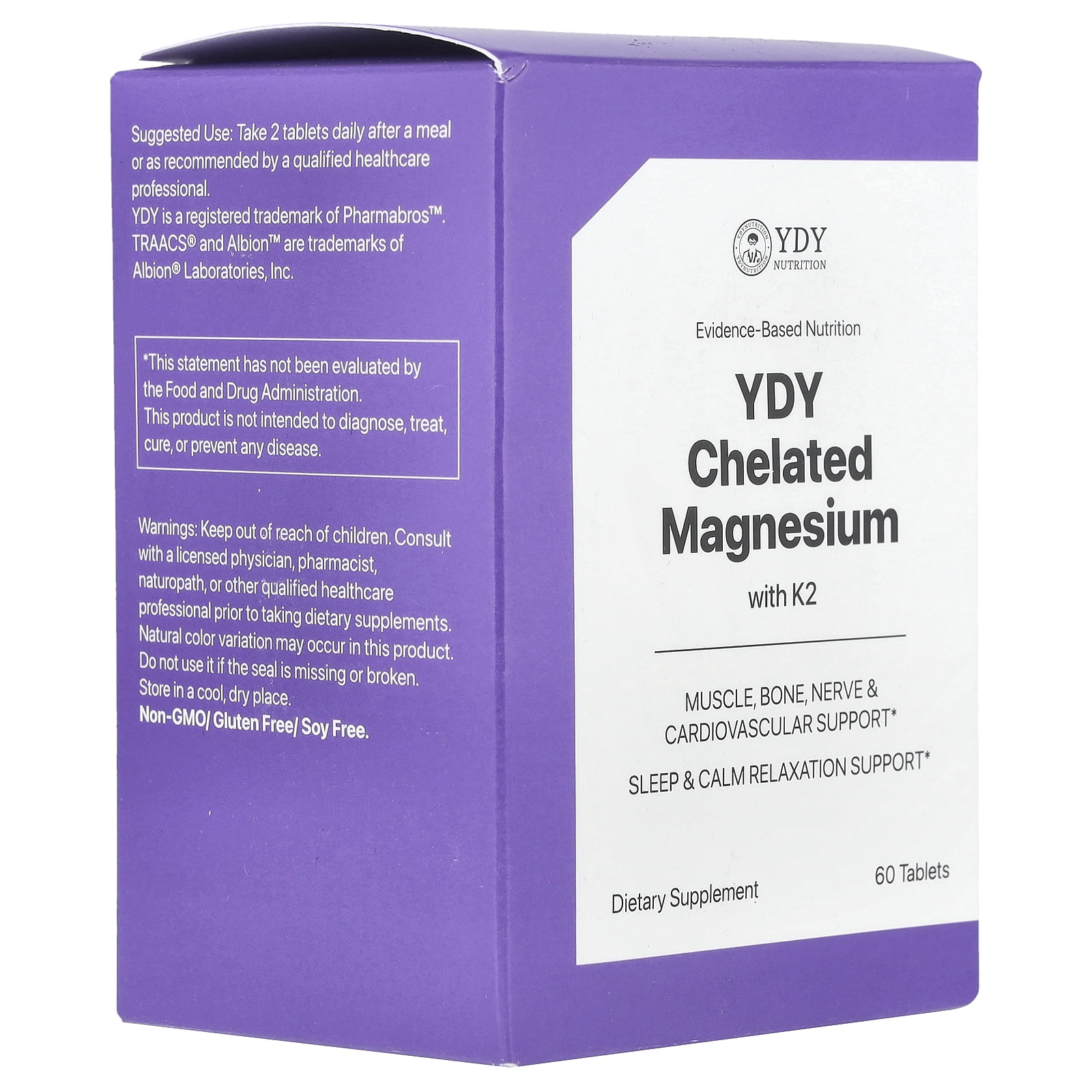 YDY Chelated Magnesium With K2, 60 Tablets