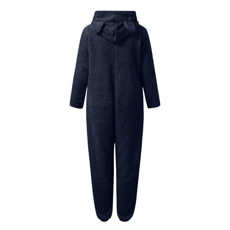 Women Onesies Fluffy Fleece Jumpsuits Sleepwear Plus Size Hood