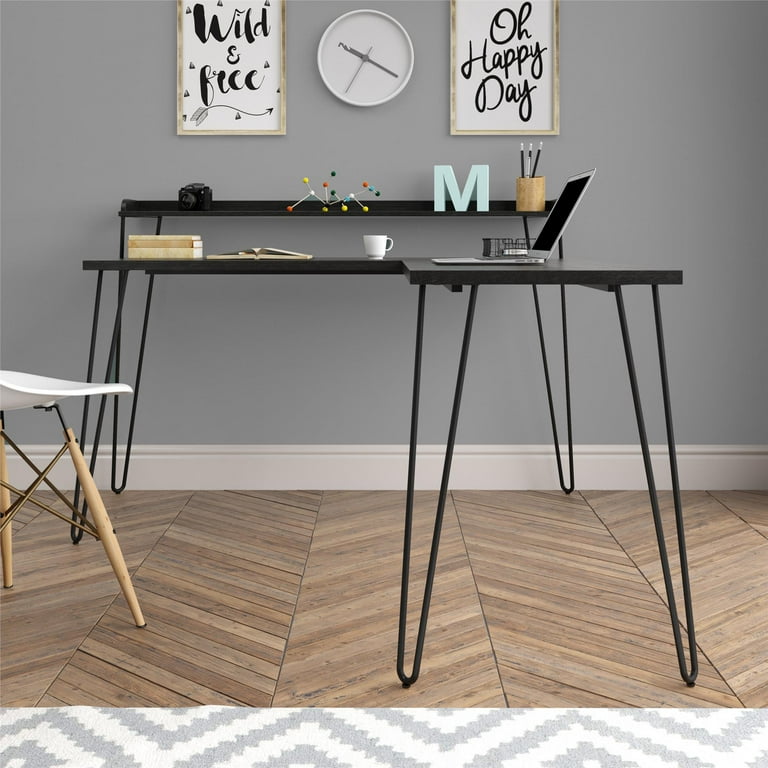 Ameriwood Home Griffin L Desk with Riser Black Oak Walmart