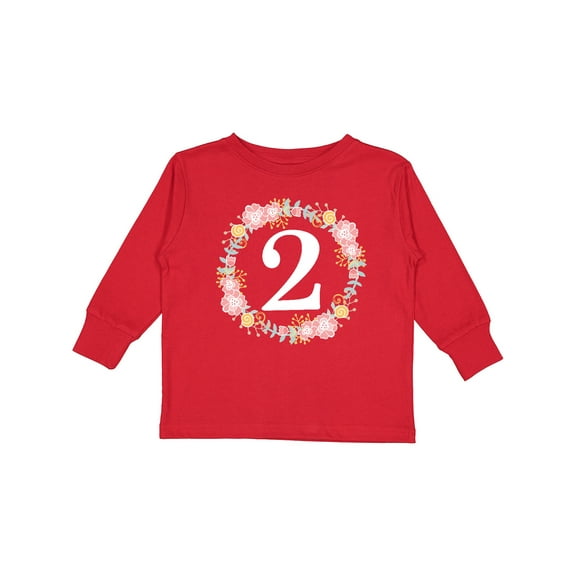 Inktastic 2nd Birthday Rose Wreath 2 Year Old Girl Girls Long Sleeve Toddler T-Shirt