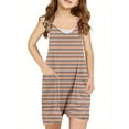thumbnail image 2 of JTSRKL Girls Sleeveless Jumpsuits with Pockets Casual Striped Color Block Print Spaghetti Strappy Short Rompers Loose Fit Overalls for Kids Teens Cute Summer Outfit Clothes 2025 Beige 5-6 Years, 2 of 7