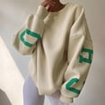 thumbnail image 1 of Hauts Chauds pour Femmes Manches Longues Décontracté Lettre Col Rond Chandail en Molleton Pull Tunique Ample Tenues de Travail en Solde, 1 of 6