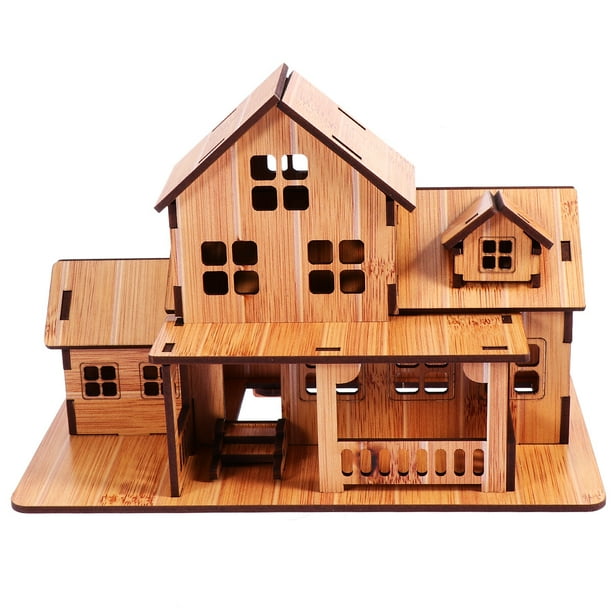 EeaseMX Casa de madera para armar, juguete educativo, artesanía creativa, decoración delicada para escritorio (color bambú)
