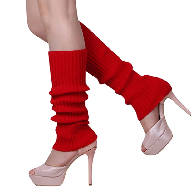 Xiao Hua 1 par de calcetines de punto lisos con rayas verticales para mujer, para usar en casa, calcetines de tubo medio apilados, rojos