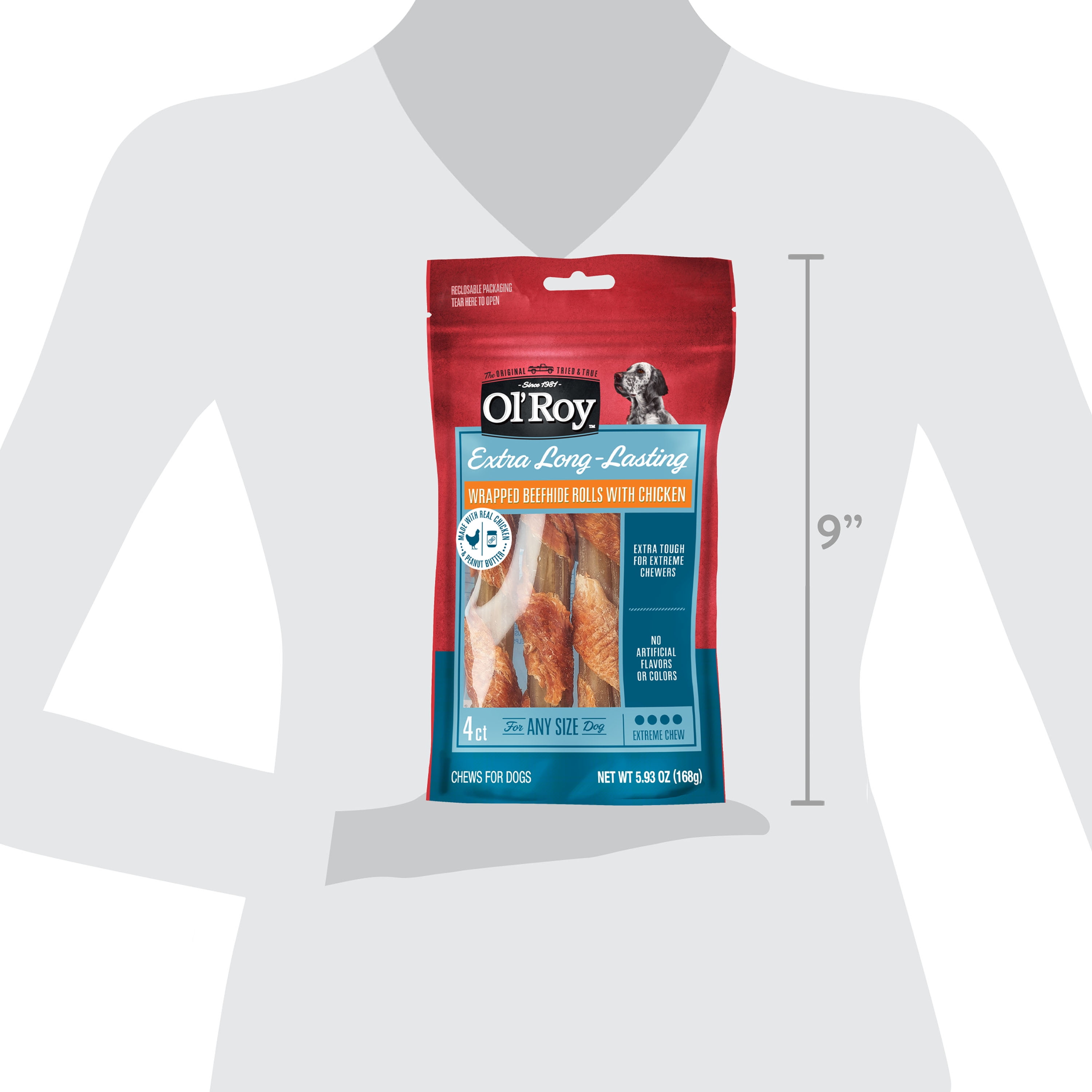 Ol' Roy Wrapped Rawhide Rolls with Chicken, Chews for Dogs, 5.93 oz, 4 Count