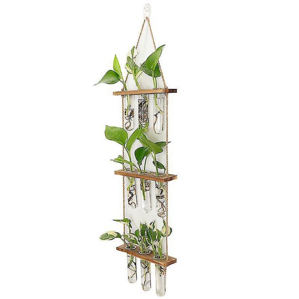 Maceta montada en la pared, soporte de madera para plantas, estaciones de propagación grandes de 3 niveles, decoración de soporte de madera