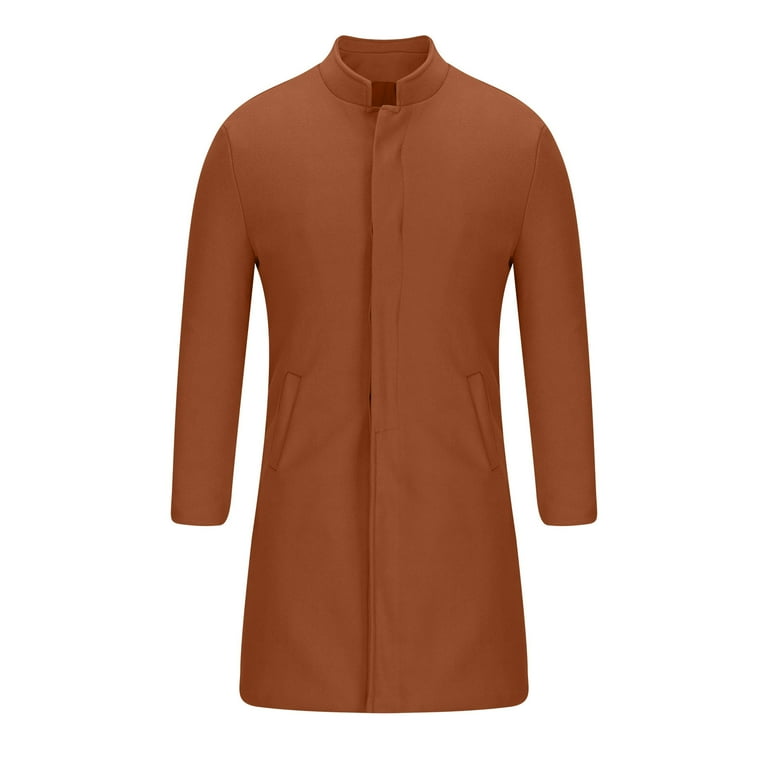CHEEREAM Men's Stand Collar Single Breasted Long Walking Coat